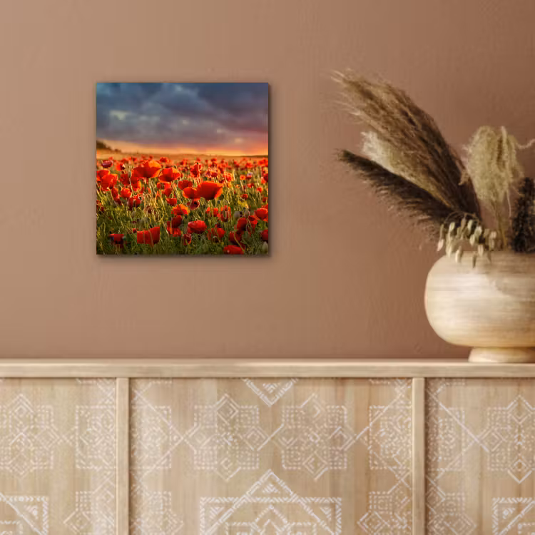 Zonsondergang - Klaprozen - Rood - Bloemen - Veld - Natuur aluminium wit klein -sfeer4