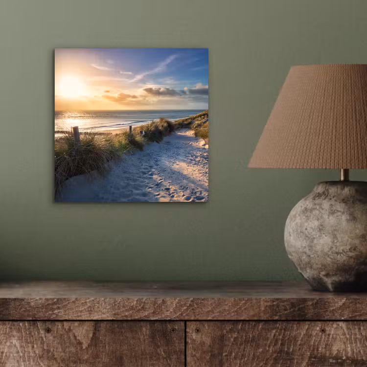 Zonsondergang - Strand - Duin - Gras - Bank aluminium wit klein -sfeer2