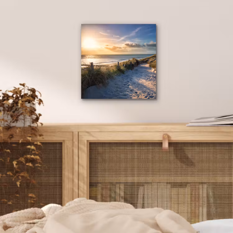 Zonsondergang - Strand - Duin - Gras - Bank aluminium wit klein -sfeer3
