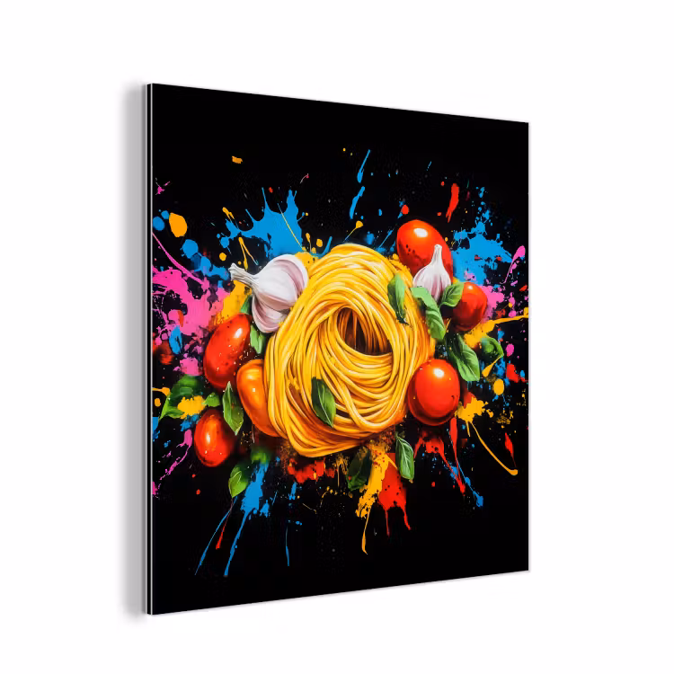 Spaghetti - Graffiti - Verf - Kleurrijk - Eten - Modern aluminium wit klein -3d