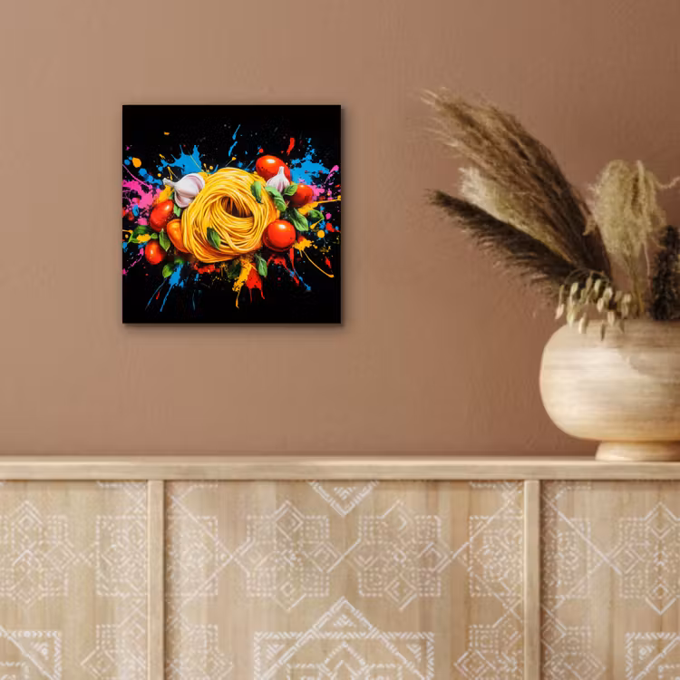 Spaghetti - Graffiti - Verf - Kleurrijk - Eten - Modern aluminium wit klein -sfeer4