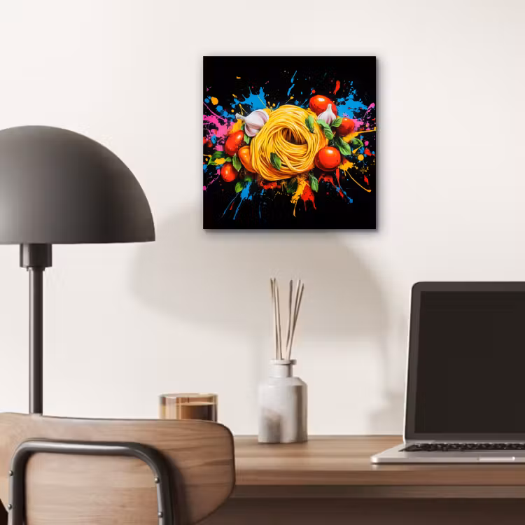 Spaghetti - Graffiti - Verf - Kleurrijk - Eten - Modern aluminium wit klein -sfeer5