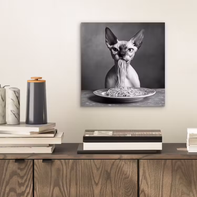 Sphynx - Kat - Dieren - Humor - Spaghetti - Zwart Wit aluminium wit klein -sfeer1