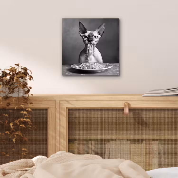 Sphynx - Kat - Dieren - Humor - Spaghetti - Zwart Wit aluminium wit klein -sfeer3