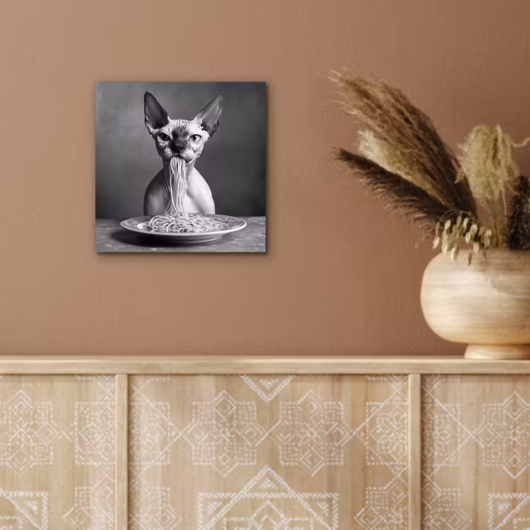 Sphynx - Kat - Dieren - Humor - Spaghetti - Zwart Wit aluminium wit klein -sfeer4