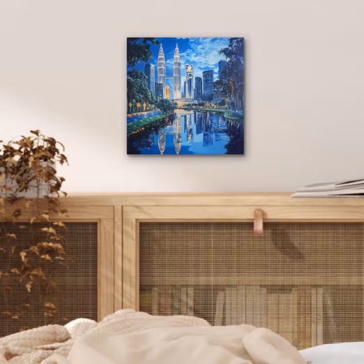 Stad Kuala Lumpur - Skyline - Wolkenkrabbers - Water aluminium wit klein -sfeer3