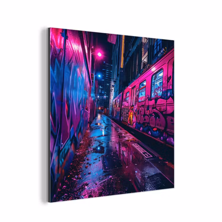 Stad - Neon - Nacht - Roze - Graffiti aluminium wit klein -3d