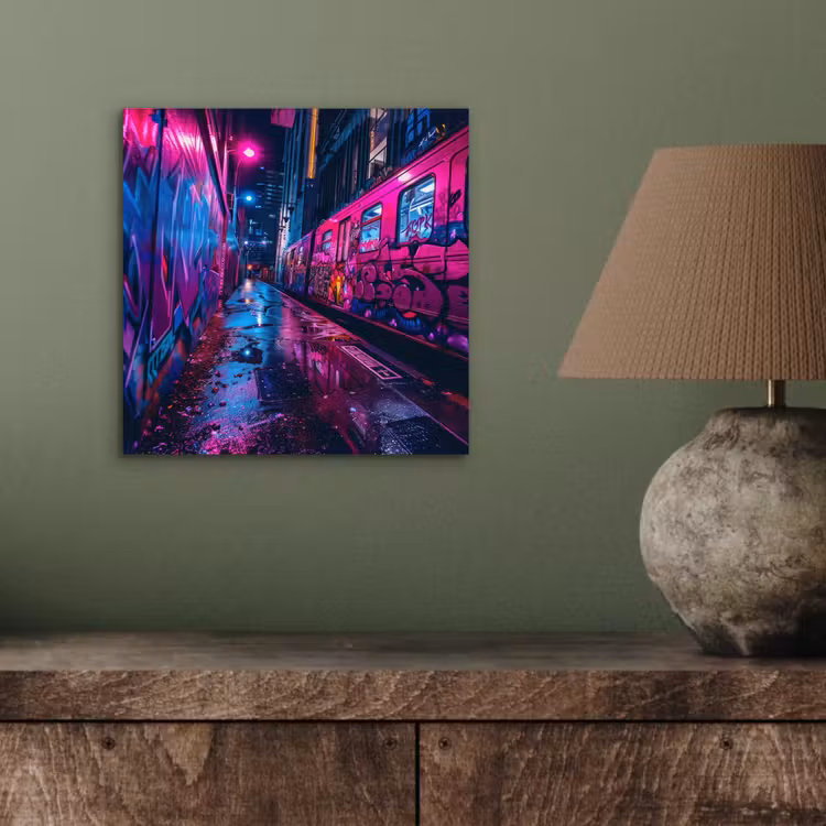 Stad - Neon - Nacht - Roze - Graffiti aluminium wit klein -sfeer2