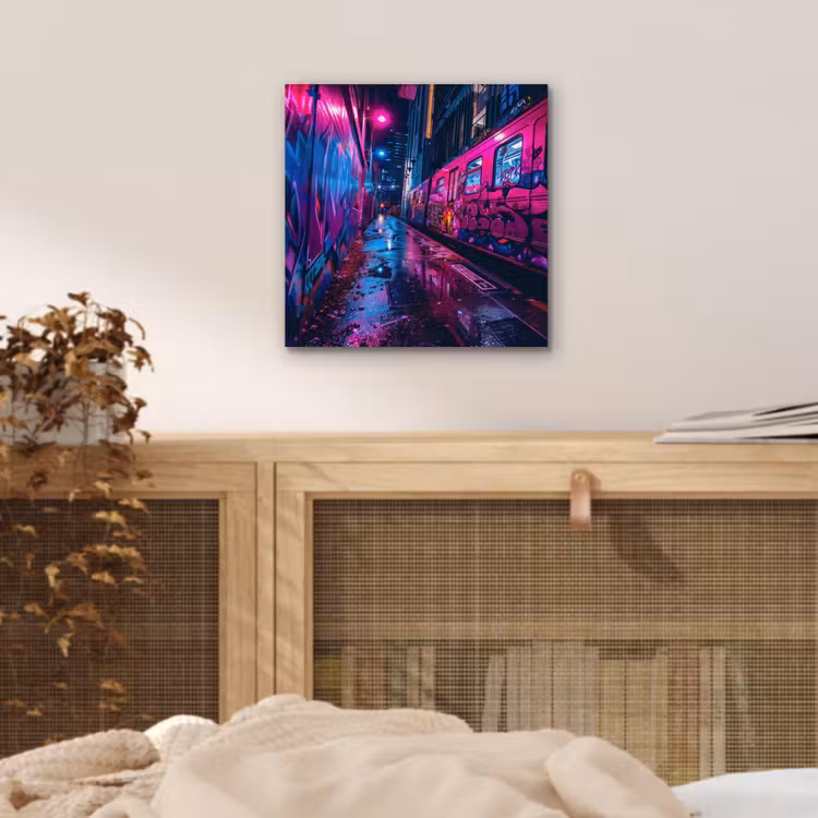 Stad - Neon - Nacht - Roze - Graffiti aluminium wit klein -sfeer3