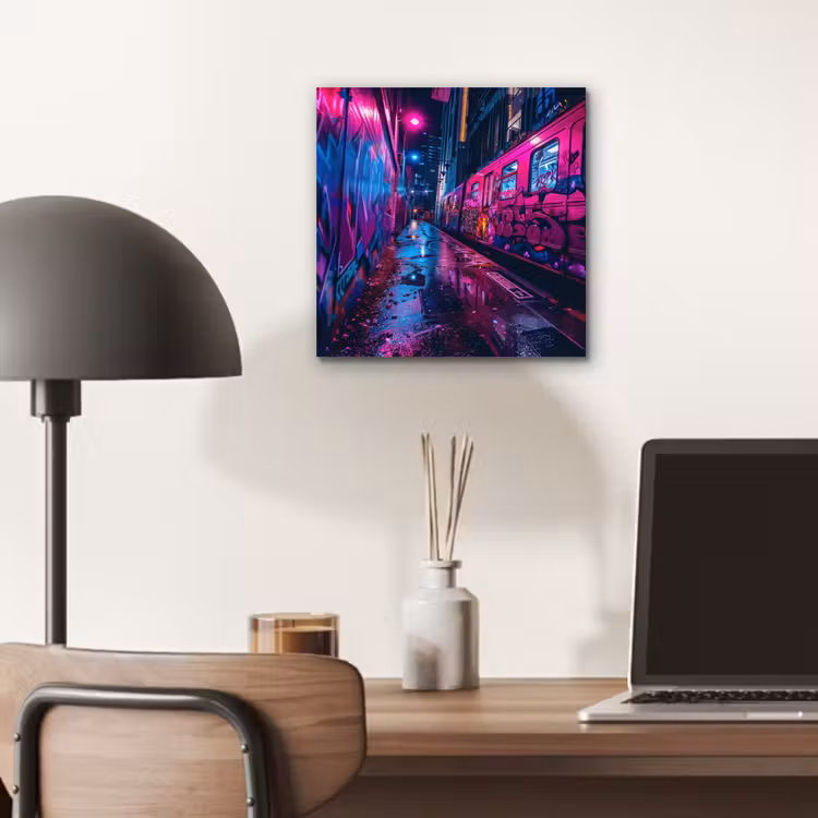 Stad - Neon - Nacht - Roze - Graffiti aluminium wit klein -sfeer5