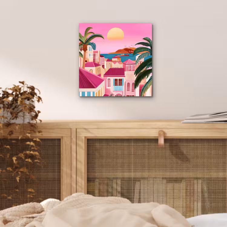 Stad - Roze - Palmbomen aluminium wit klein -sfeer3