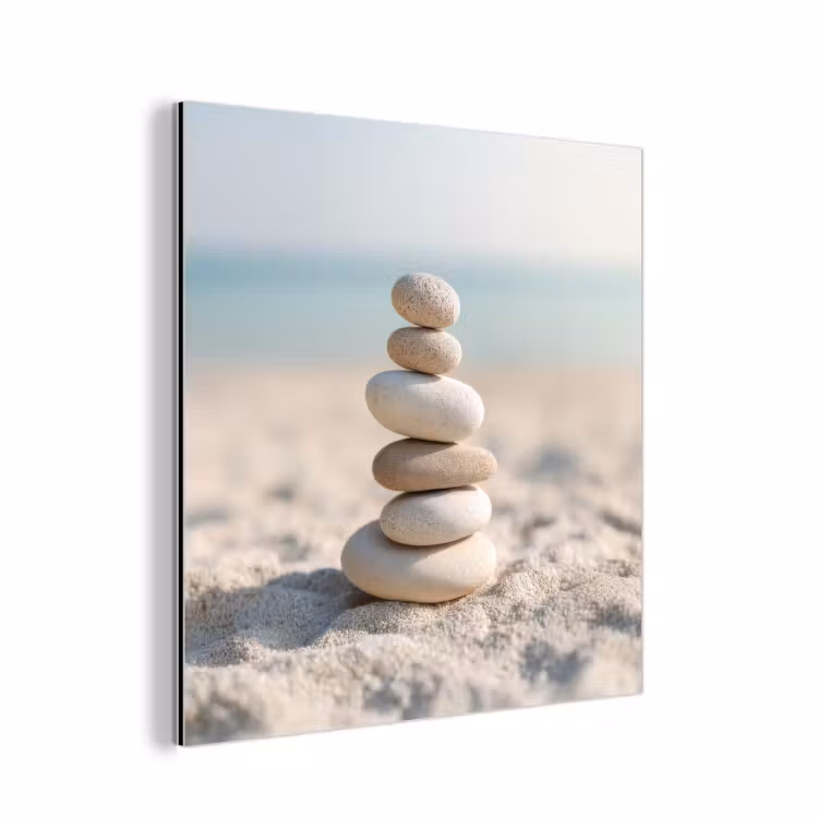 Stenen - Stapel - Zand - Zee aluminium wit klein -3d