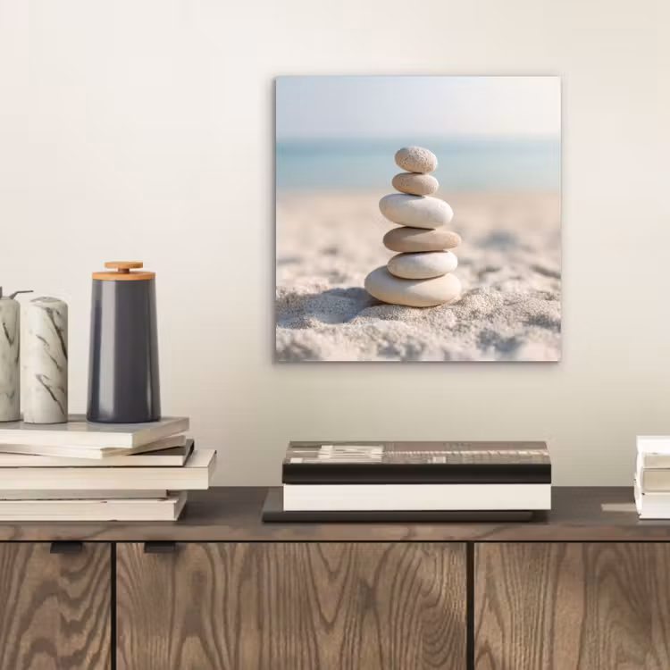 Stenen - Stapel - Zand - Zee aluminium wit klein -sfeer1