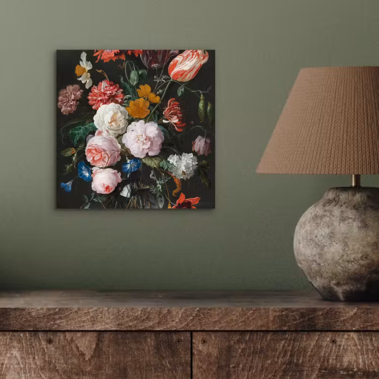 Stilleven met bloemen in een glazen vaas - Schilderij van Jan Davidsz. de Heem aluminium wit klein -sfeer2