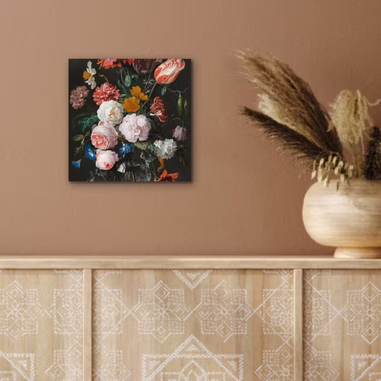 Stilleven met bloemen in een glazen vaas - Schilderij van Jan Davidsz. de Heem aluminium wit klein -sfeer4