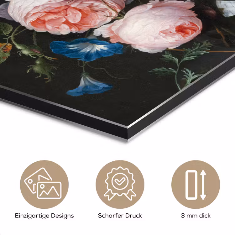 Stilleven met bloemen in een glazen vaas - Schilderij van Jan Davidsz. de Heem aluminium wit klein -closeup_DE