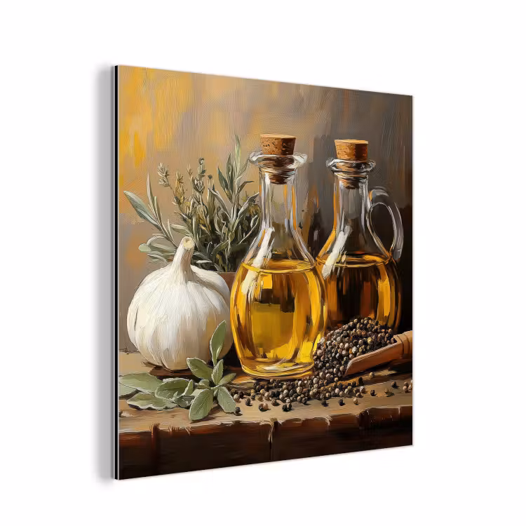 Stilleven - Olijfolie - Knoflook - Kruiden aluminium wit klein -3d