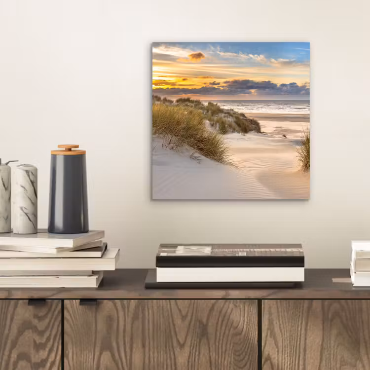 Strand - Duin - Gras - Zonsondergang - Zee aluminium wit klein -sfeer1