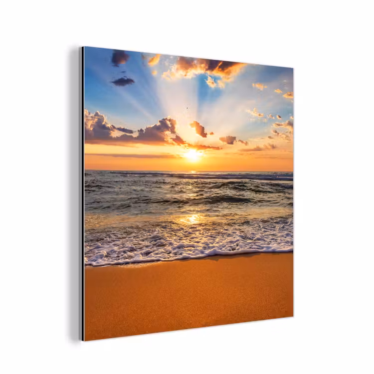 Strand - Zonsondergang - Zee - Wolken - Horizon aluminium wit klein -3d