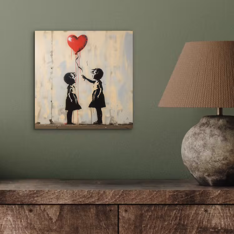 Street art - Banksy - Ballon - Graffiti - Retro aluminium wit klein -sfeer2