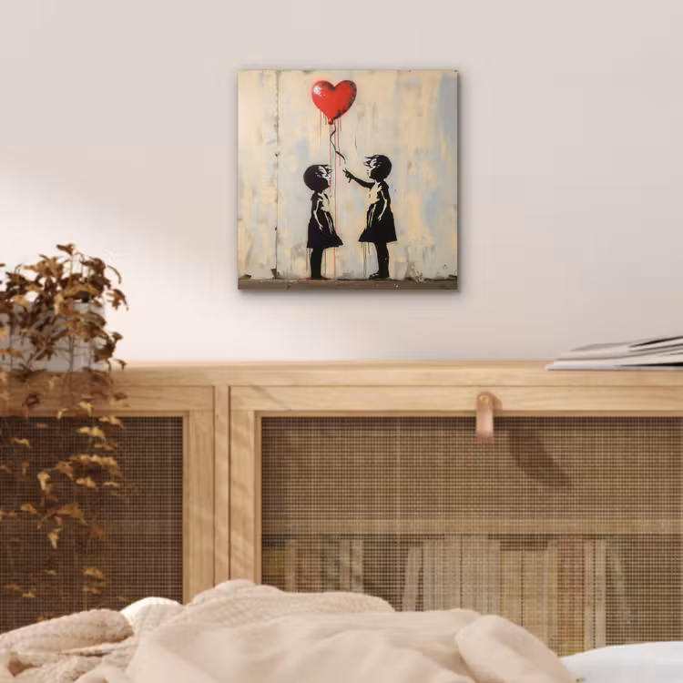 Street art - Banksy - Ballon - Graffiti - Retro aluminium wit klein -sfeer3