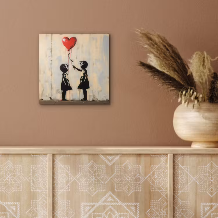 Street art - Banksy - Ballon - Graffiti - Retro aluminium wit klein -sfeer4