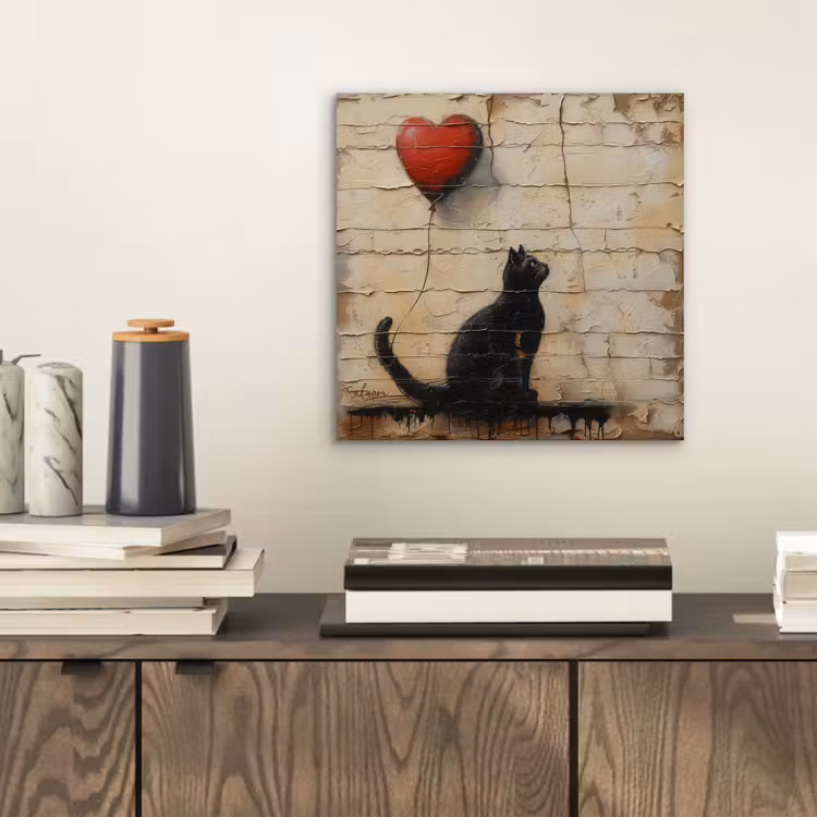 Street art - Kat - Ballon - Graffiti - Banksy aluminium wit klein -sfeer1