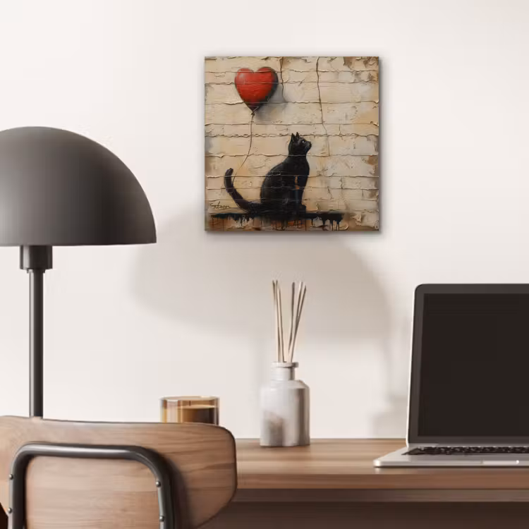 Street art - Kat - Ballon - Graffiti - Banksy aluminium wit klein -sfeer5