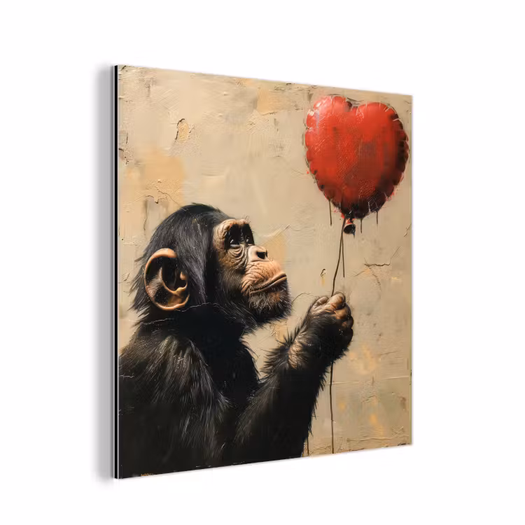 Street art - Chimpansee - Ballon - Graffiti - Banksy aluminium wit klein -3d