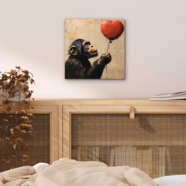 Street art - Chimpansee - Ballon - Graffiti - Banksy aluminium wit klein -sfeer3