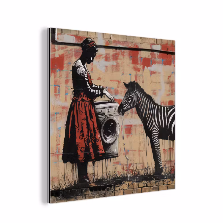 Street art - Zebra - Vrouw - Dieren - Graffiti - Banksy aluminium wit klein -3d