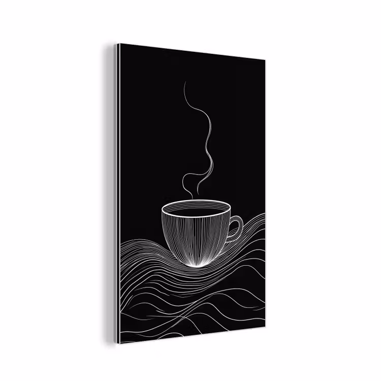 Lijntekening - Koffiekop - Zwart aluminium wit klein -3d
