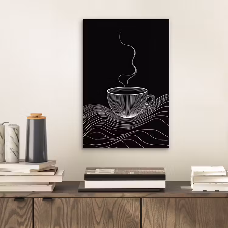 Lijntekening - Koffiekop - Zwart aluminium wit klein -sfeer1