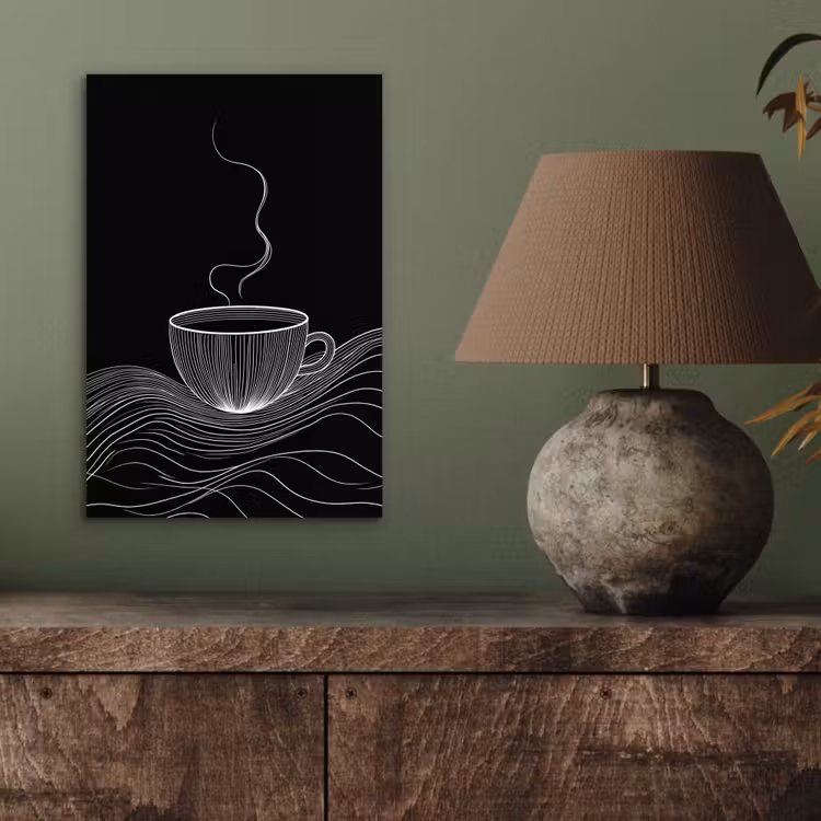 Lijntekening - Koffiekop - Zwart aluminium wit klein -sfeer2
