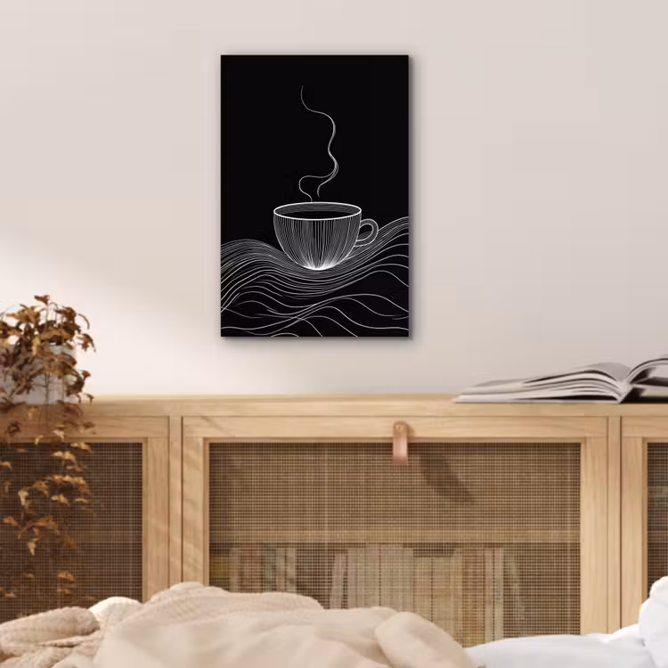 Lijntekening - Koffiekop - Zwart aluminium wit klein -sfeer3