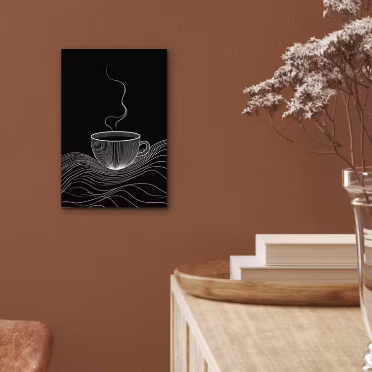 Lijntekening - Koffiekop - Zwart aluminium wit klein -sfeer4