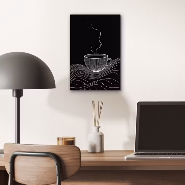 Lijntekening - Koffiekop - Zwart aluminium wit klein -sfeer5
