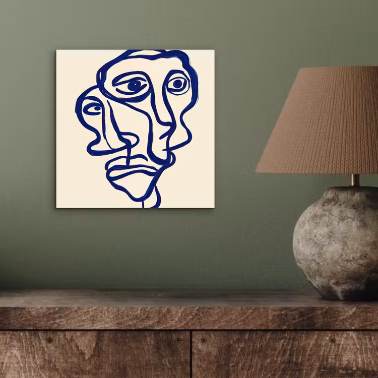 Lijntekening - Overlappende gezichten - Donkerblauw aluminium wit klein -sfeer2
