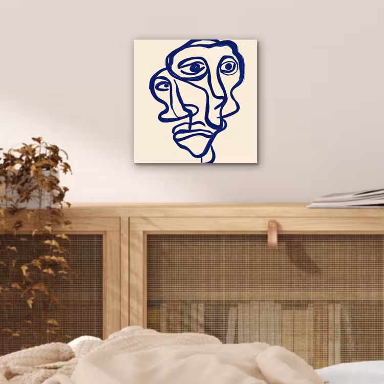 Lijntekening - Overlappende gezichten - Donkerblauw aluminium wit klein -sfeer3