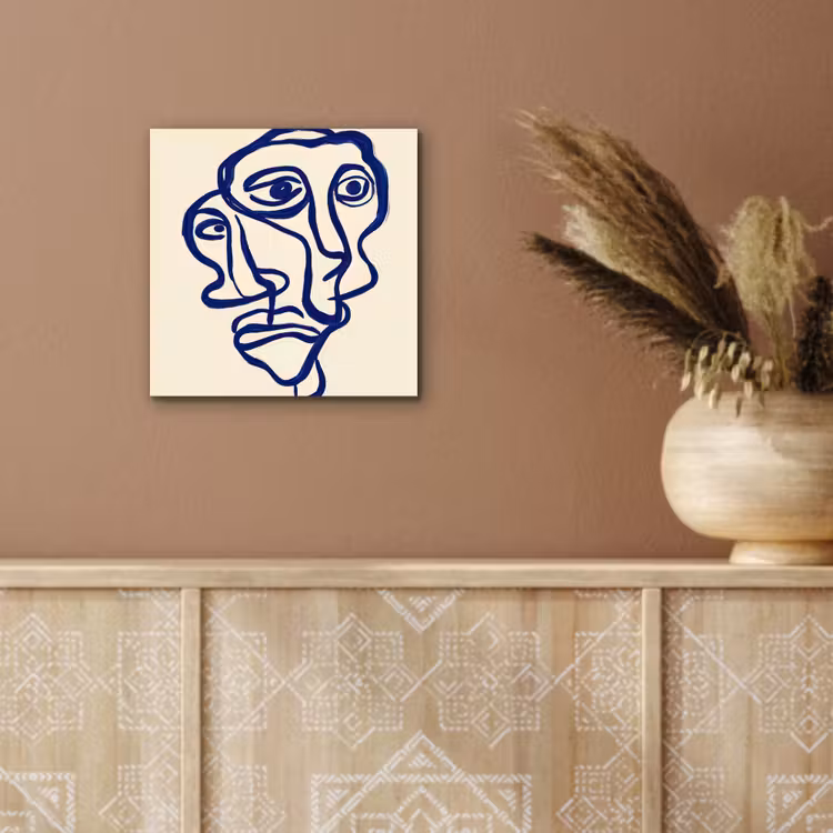 Lijntekening - Overlappende gezichten - Donkerblauw aluminium wit klein -sfeer4