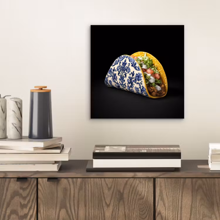 Taco - Vlees - Salade - Delftsblauw - Motief aluminium wit klein -sfeer1