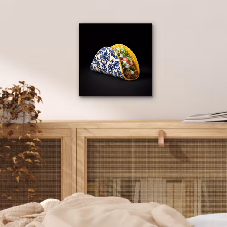 Taco - Vlees - Salade - Delftsblauw - Motief aluminium wit klein -sfeer3