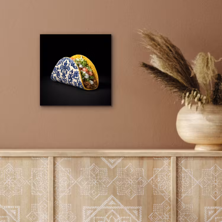 Taco - Vlees - Salade - Delftsblauw - Motief aluminium wit klein -sfeer4
