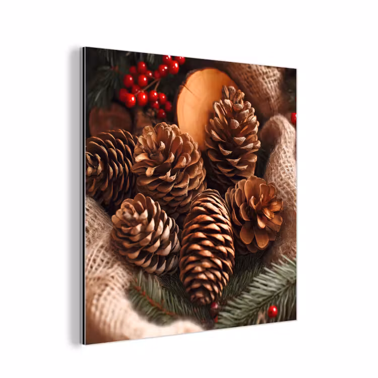 Dennenappels - Boom - Winter - Natuur - Bruin aluminium wit klein -3d