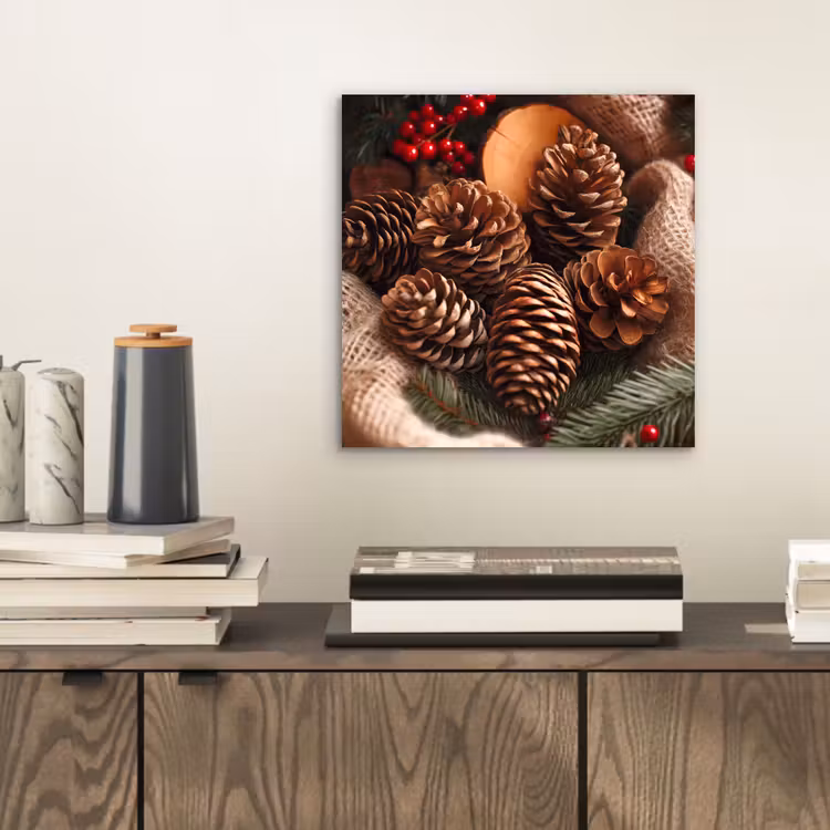 Dennenappels - Boom - Winter - Natuur - Bruin aluminium wit klein -sfeer1