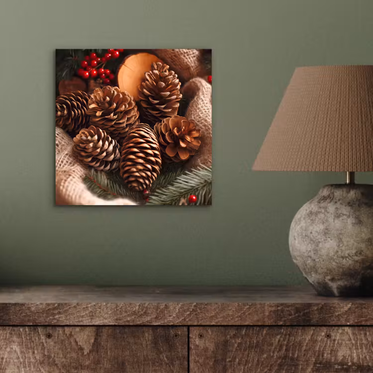 Dennenappels - Boom - Winter - Natuur - Bruin aluminium wit klein -sfeer2