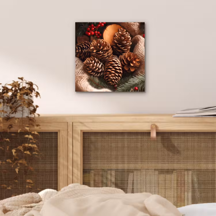 Dennenappels - Boom - Winter - Natuur - Bruin aluminium wit klein -sfeer3