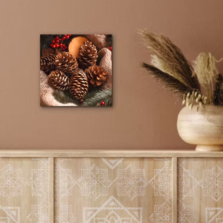 Dennenappels - Boom - Winter - Natuur - Bruin aluminium wit klein -sfeer4