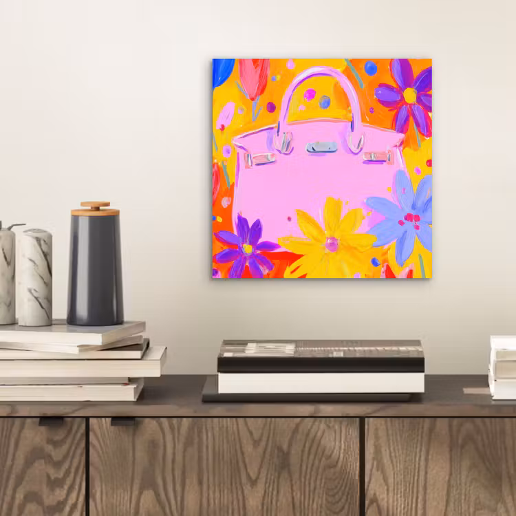 Tas - Roze - Bloemen aluminium wit klein -sfeer1