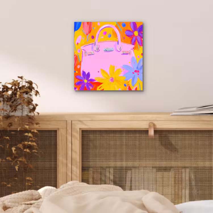 Tas - Roze - Bloemen aluminium wit klein -sfeer3